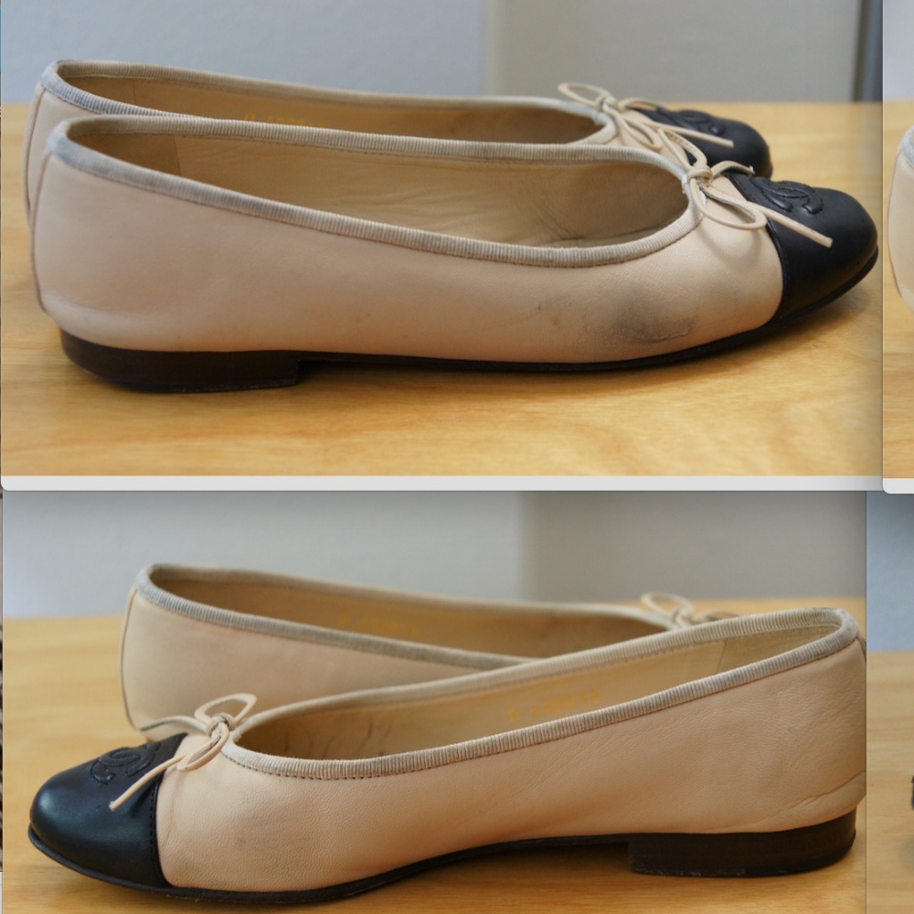 Vintage CHANEL ballet flats beige/black Sz 38 - Picture 2 of 8